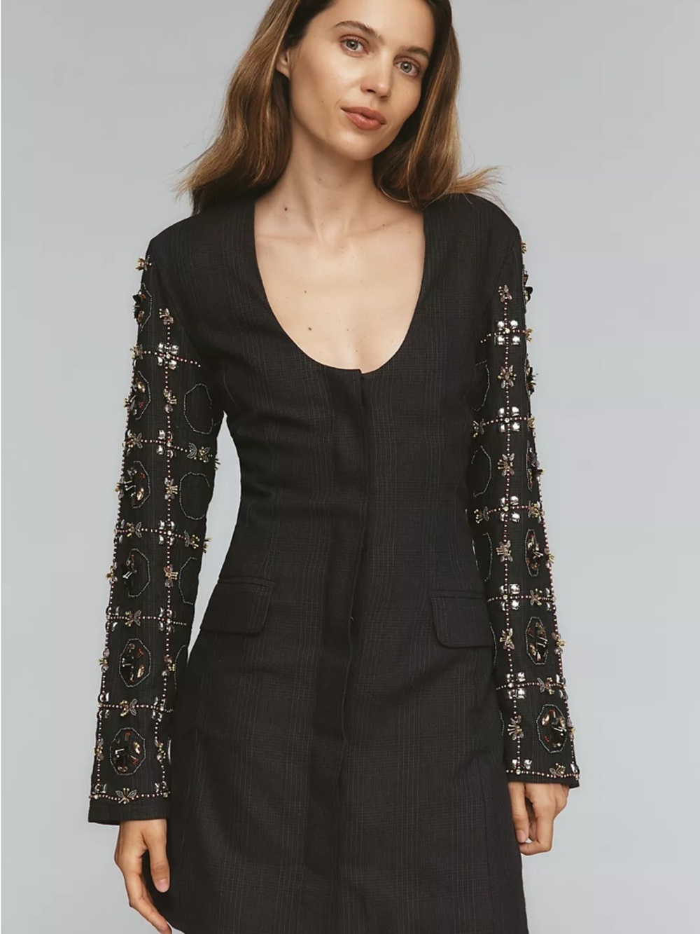 Maeve Grey Plaid V-Neck Dress